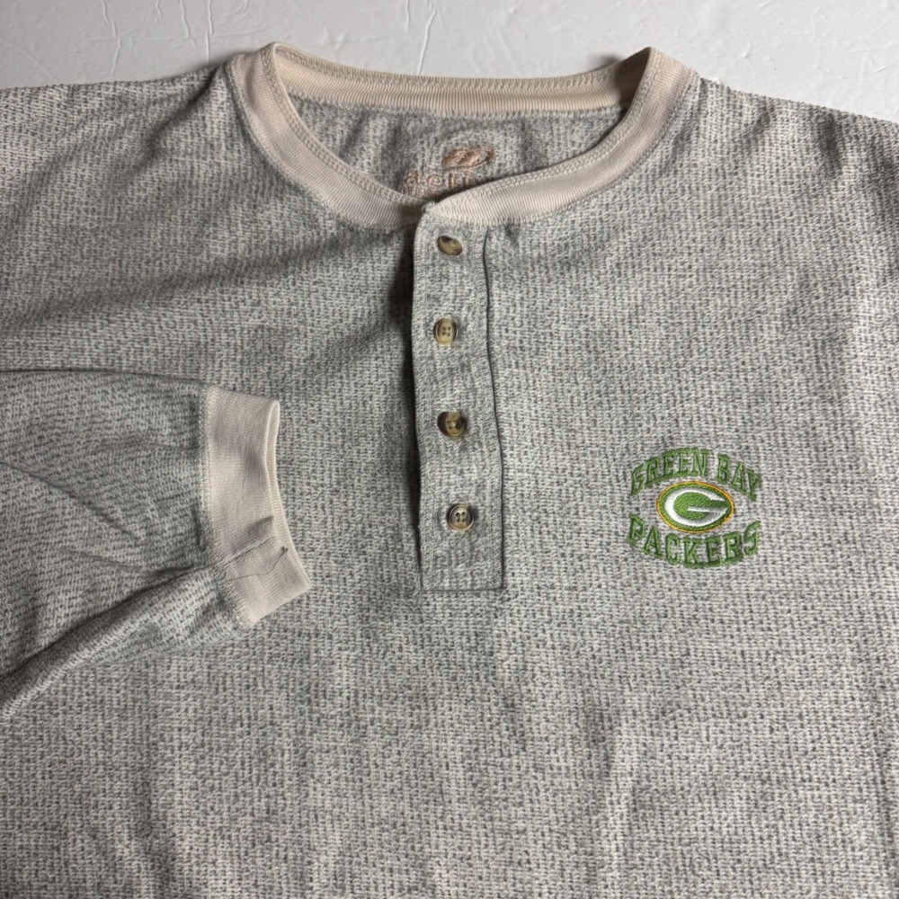 Green Bay Packers Henley Shirt XL NFL Football Long Sleeve‎ Gray Button Up